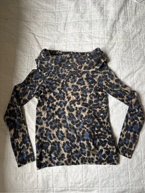 Vintage Blumarine Wool Blend Leopard Cowlneck Sweater Blue & Beige Women’s SMALL